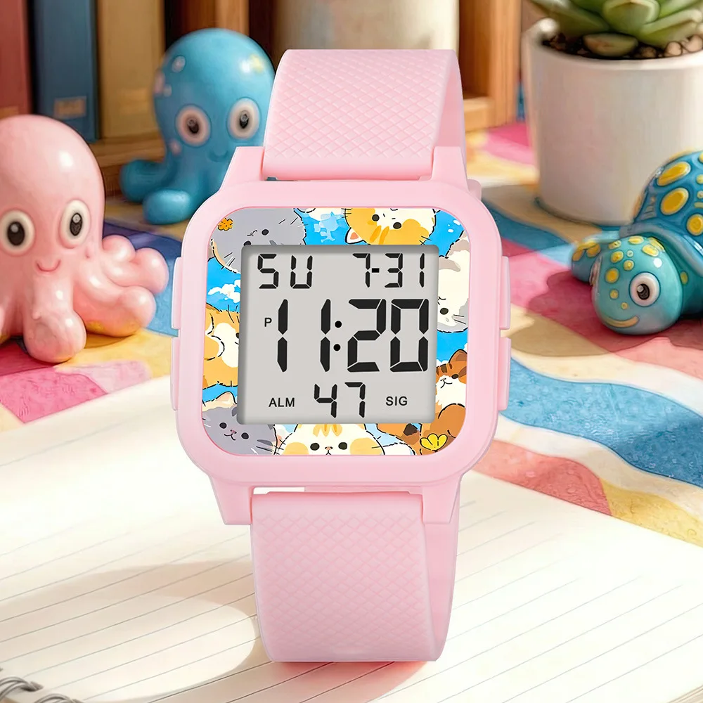 Graffiti Boy and Girl Cartoon Electronic Watch Alarm Night Light Children's Sports Electronic Watch
