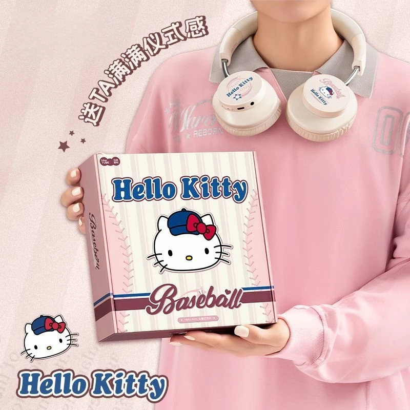 

Kawaii Hello Kitty Earphones Anime Head-mounted Bluetooth Earphones Soft and Skin-friendly Comfortable Noise Cancellation