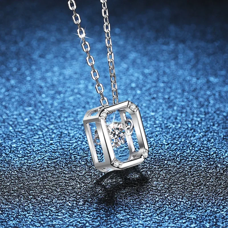 Rectangle 100% 925 Sterling Silver 0.3ct D Color Moissanite Pendant Necklace for Women Sparkling Wedding Party Fine Jewelry