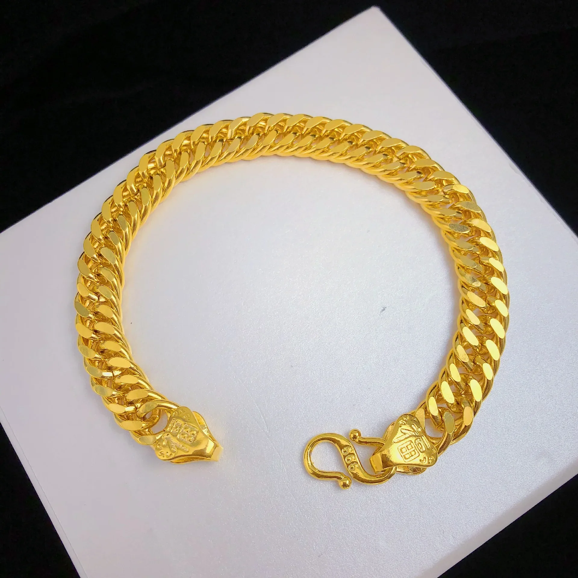 Real Gold Color Thickened Gold Fuzi Tank Flat Bracelet for Men Women Chain Pure 10n 12n 14n Golden Plated Jewelry Gift