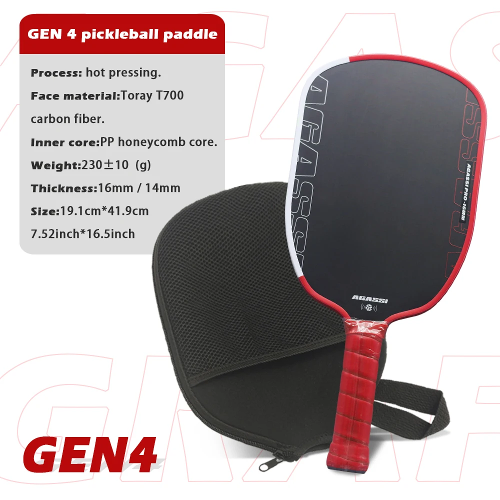 

2025 Agassi Gen4 Professional Carbon Fiber Pickleball Paddle 16mm Thick High Quality for Training Factory Wholesale