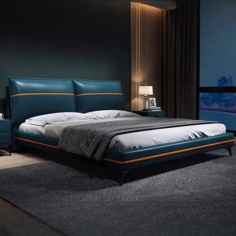 Minimalist Design Double Bed Cheap Wood Leather ModernLuxury Double Bed Mattress Storage Cheap Cama Twin Bedroom Furniture Set