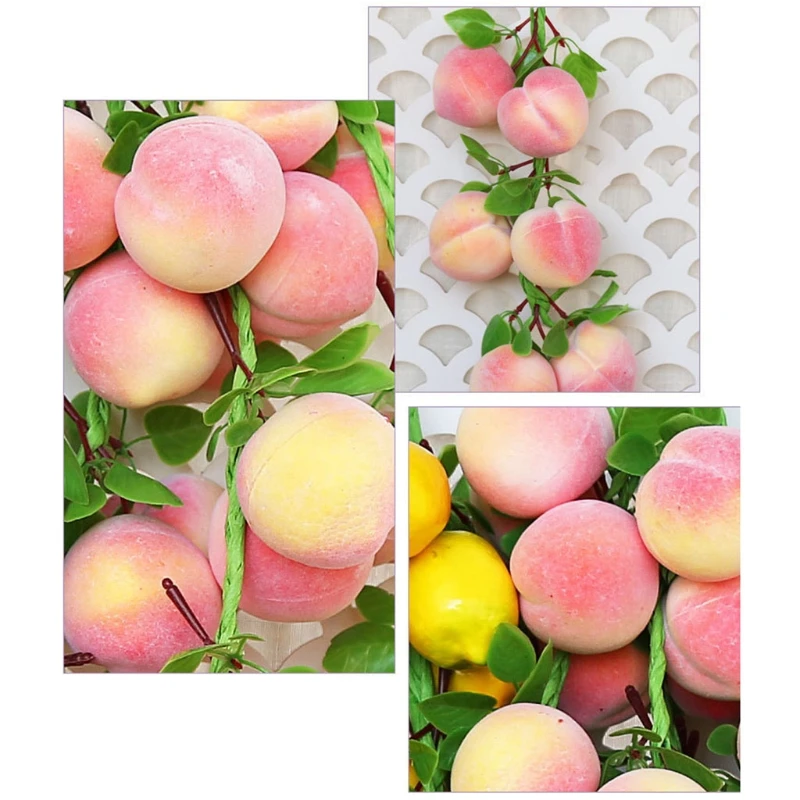 Artificial Peach Branches Simulation Fruit Skewer Fake Fruit Props for Kitchen Table Party Decoration Anti Fading D08D