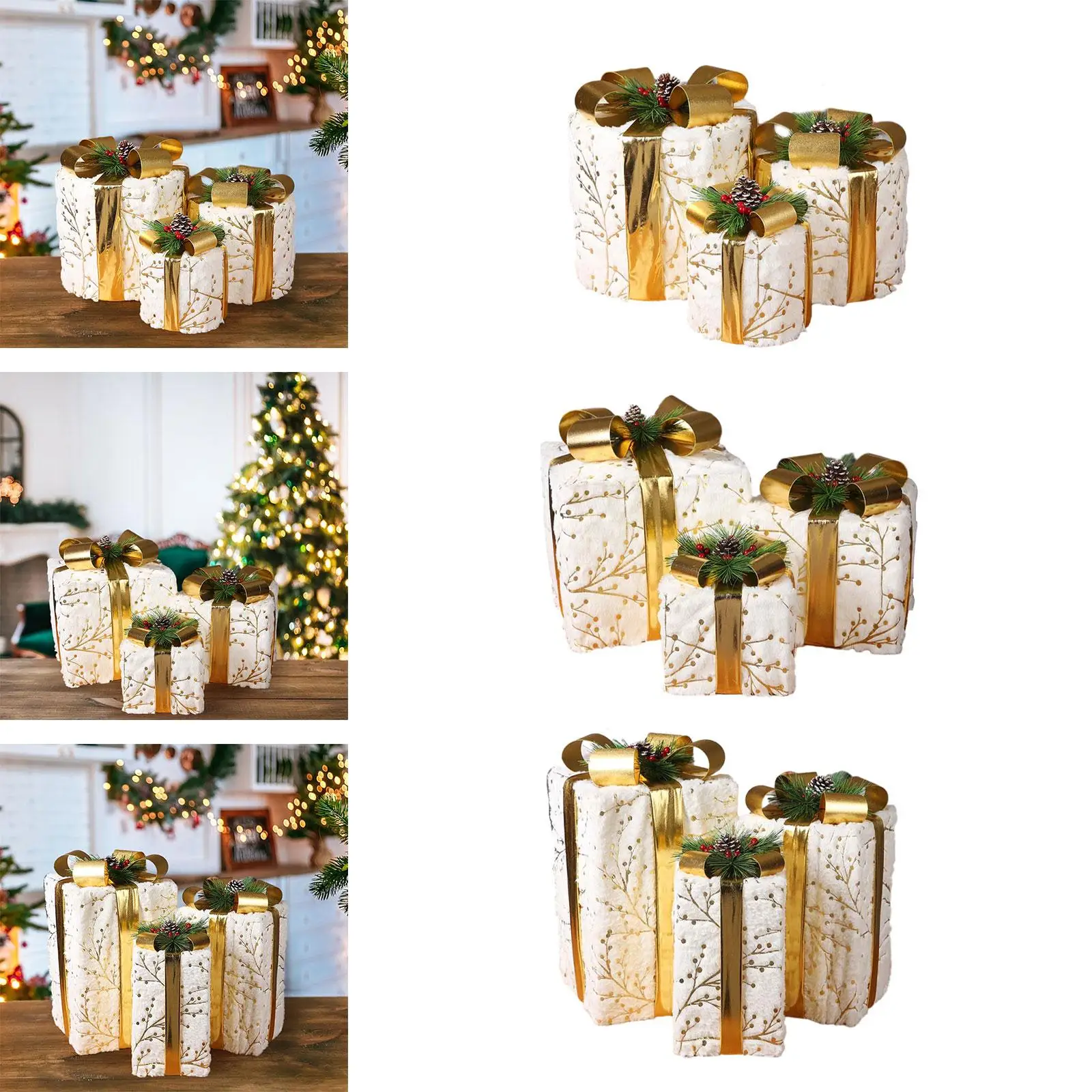 

3x подарочные коробки, рождественские украшения, юбка для рождественской елки, орнамент, подарочные коробки для витрины, фестивальная вечеринка, рождественская елка, домашний декор