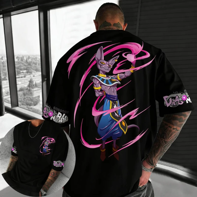

Футболка унисекс из чистого хлопка с принтом Dragon Ball Super Anime Beerus, летняя новинка, свободный крой в стиле Harajuku, повседневная, Y2K, для родителей и детей
