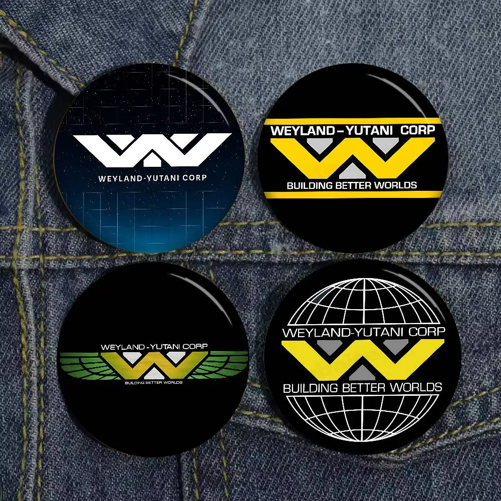 A-Weylands-yutani Shiny Laser Creative Pins Funny Faces Round Snap-in Brooch Badge Backpack Hat Accessories Jewelry Gifts
