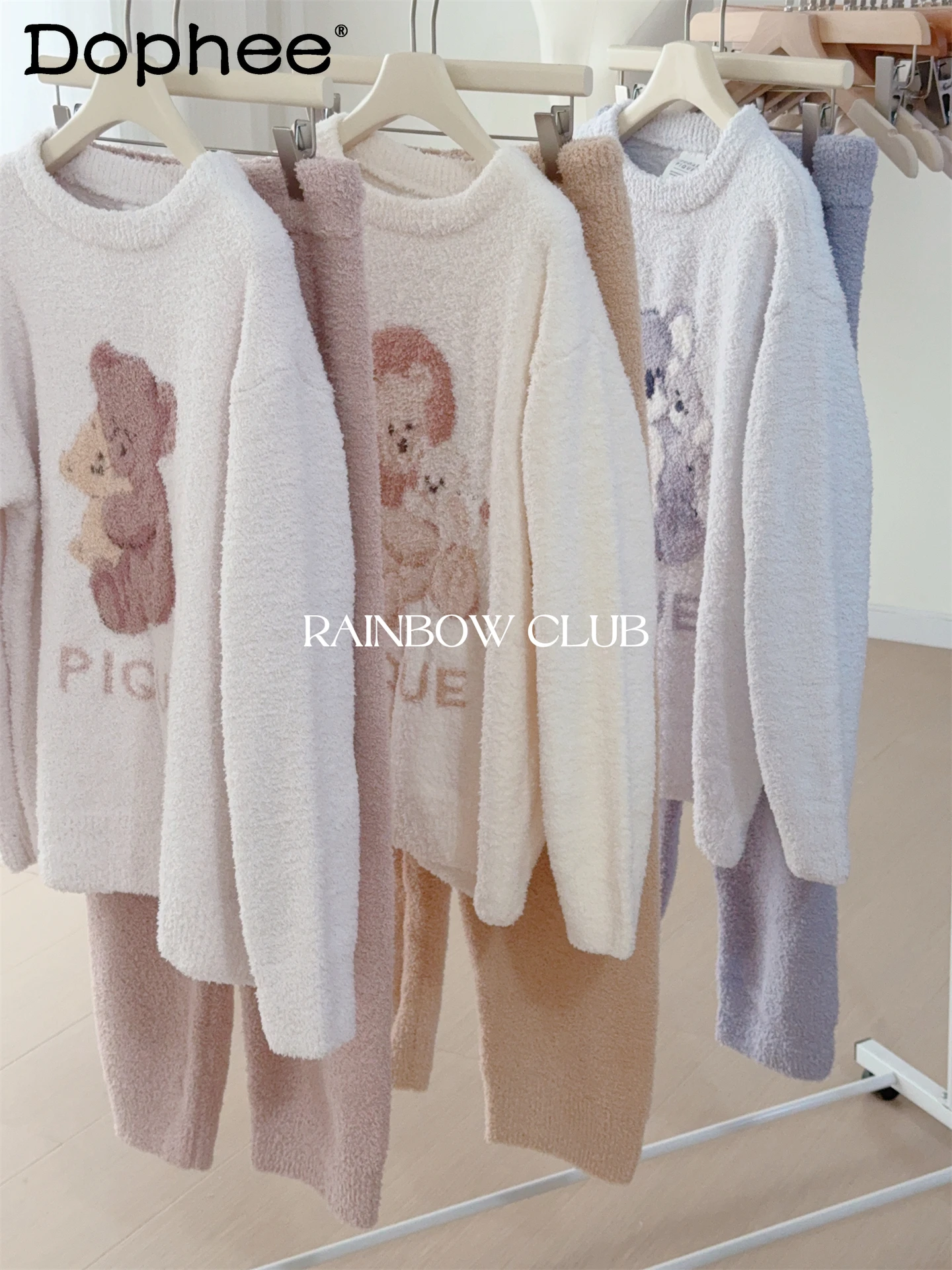 

Осень и зима, новая мягкая тонкая бархатная милая пижама с круглым вырезом и длинными рукавами, свободная повседневная теплая домашняя одежда для женщин