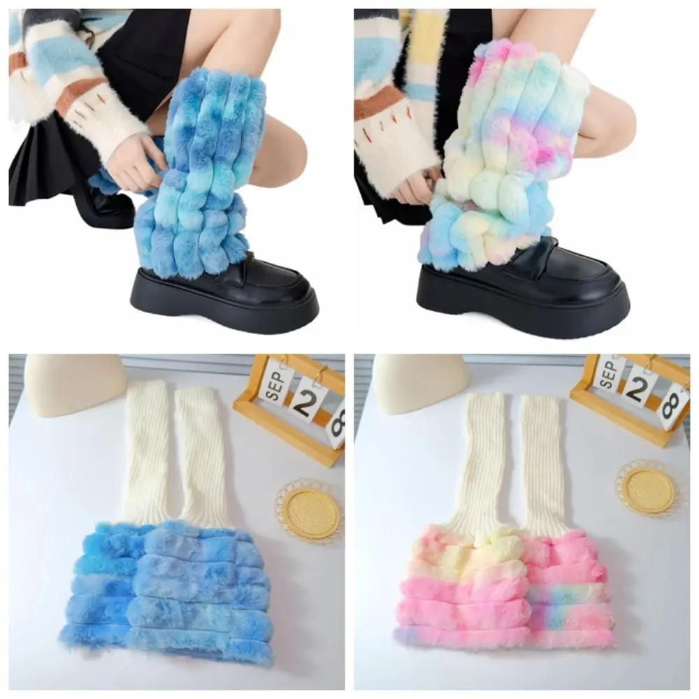 Japanese Style Stripe Plush Leg Warmer JK Lolitas Colorful Leg Warmers Y2k Harajuku Pile Socks Knitted Leg Cover 38/45CM