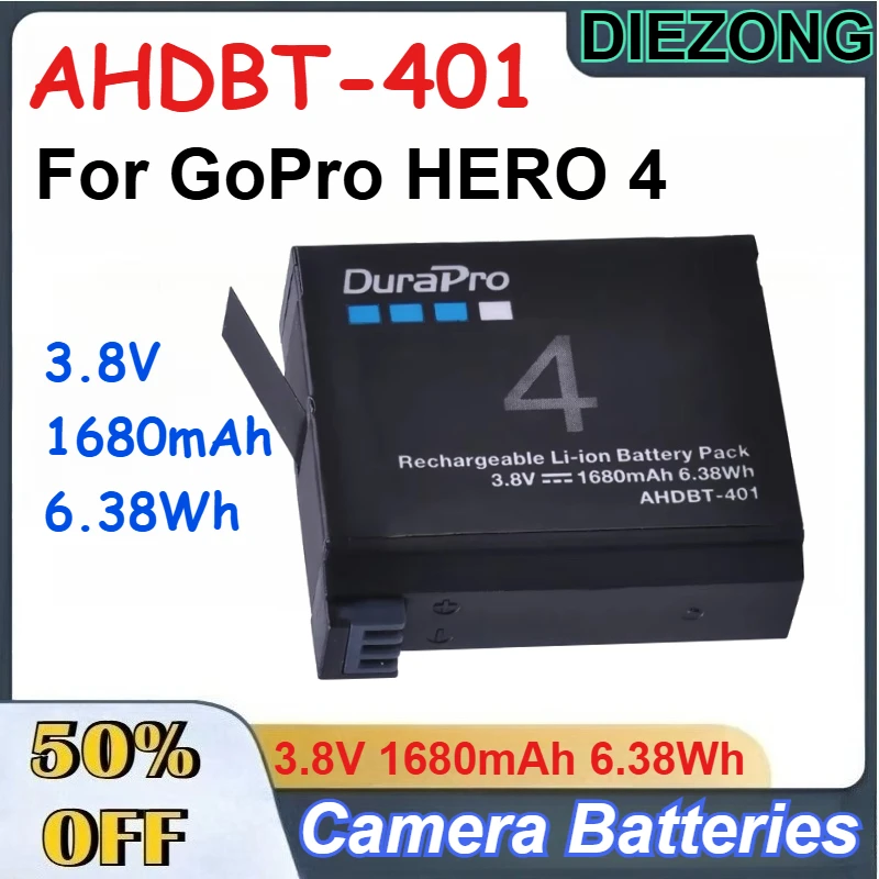 

2 Pcs AHDBT-401 3.8V 1680mAh 6.38Wh Rechargeable Li-ion Battery Pack for GoPro HERO 4 Sports Camera Accessories Batteries