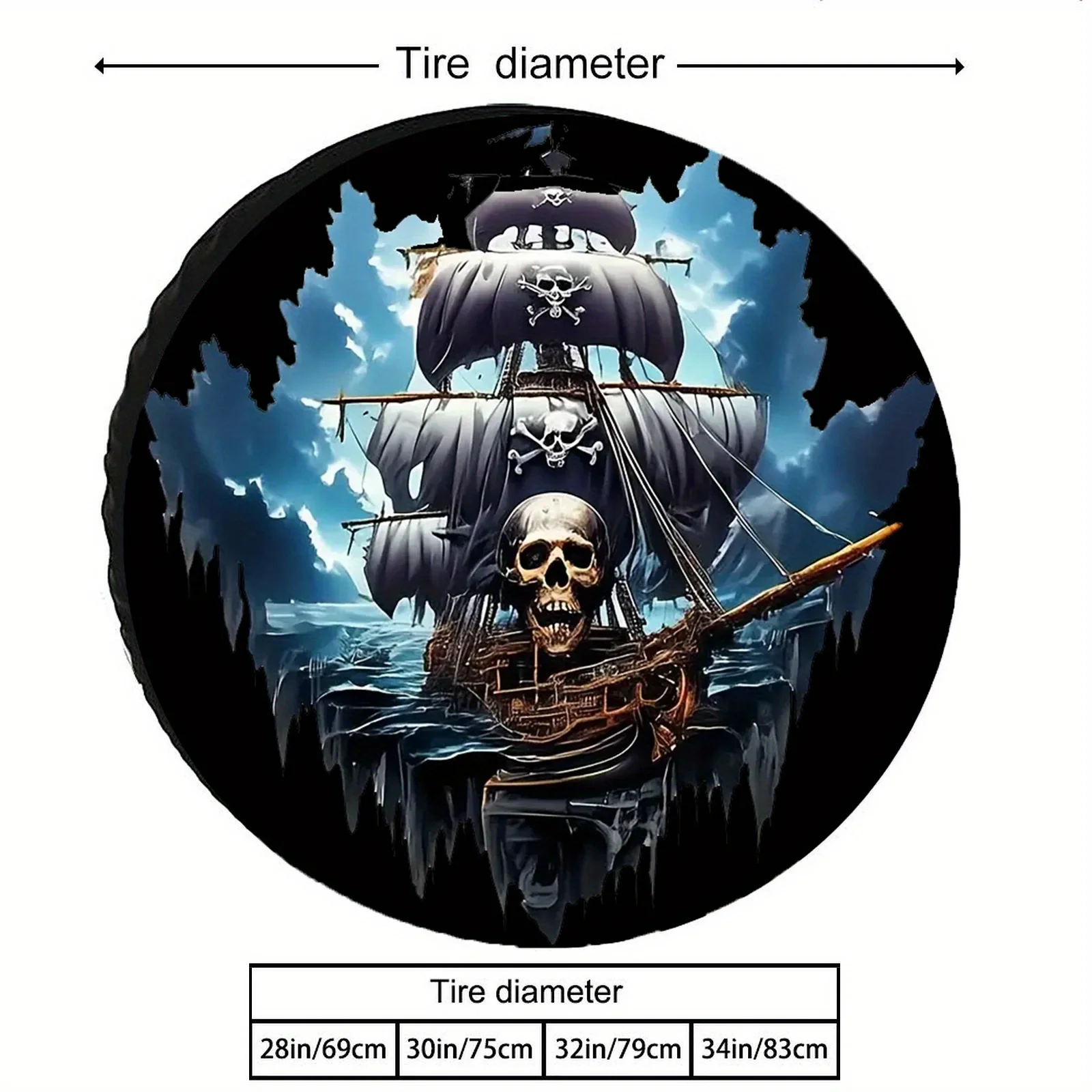 Halloween Car Spare Tire Cover Spooky Pirate Ship Rainproof Universal Wheel Protection for Camping Car Tire Cover Trailer RV