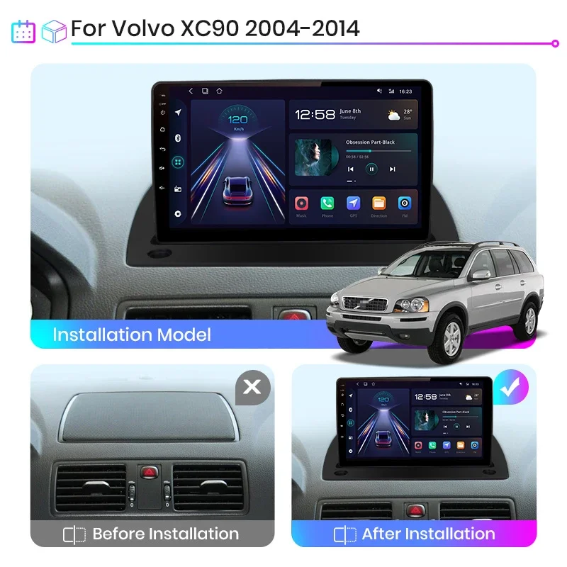 Junsun เครื่องเล่นมัลติมีเดีย V1Pro รถยนต์ระบบแอนดรอยด์2004-2014สำหรับ XC90 XC90รถยนต์วิทยุในรถยนต์ระบบแอนดรอยด์ CarPlay 4G และ GPS