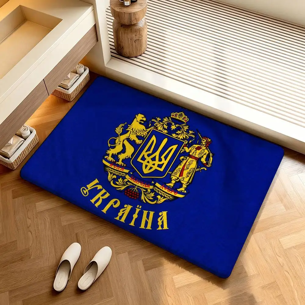 Nation flag U-Ukraine  Shower Room Absorbent Small Floor Mat Soft Comfortable Decorative Foot Mat