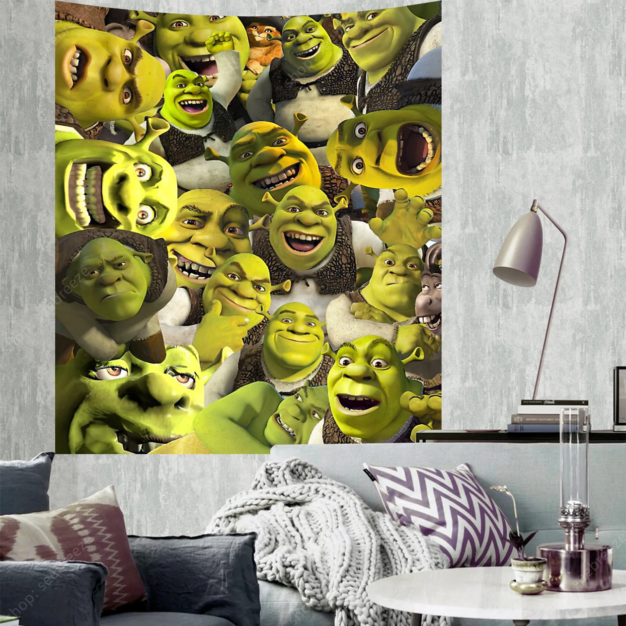Shrek Tapestry Funny Meme Tapestry Wall Hanging Wall Decor Poster Green Flag for College Dorm Room Bedroom Art Decor