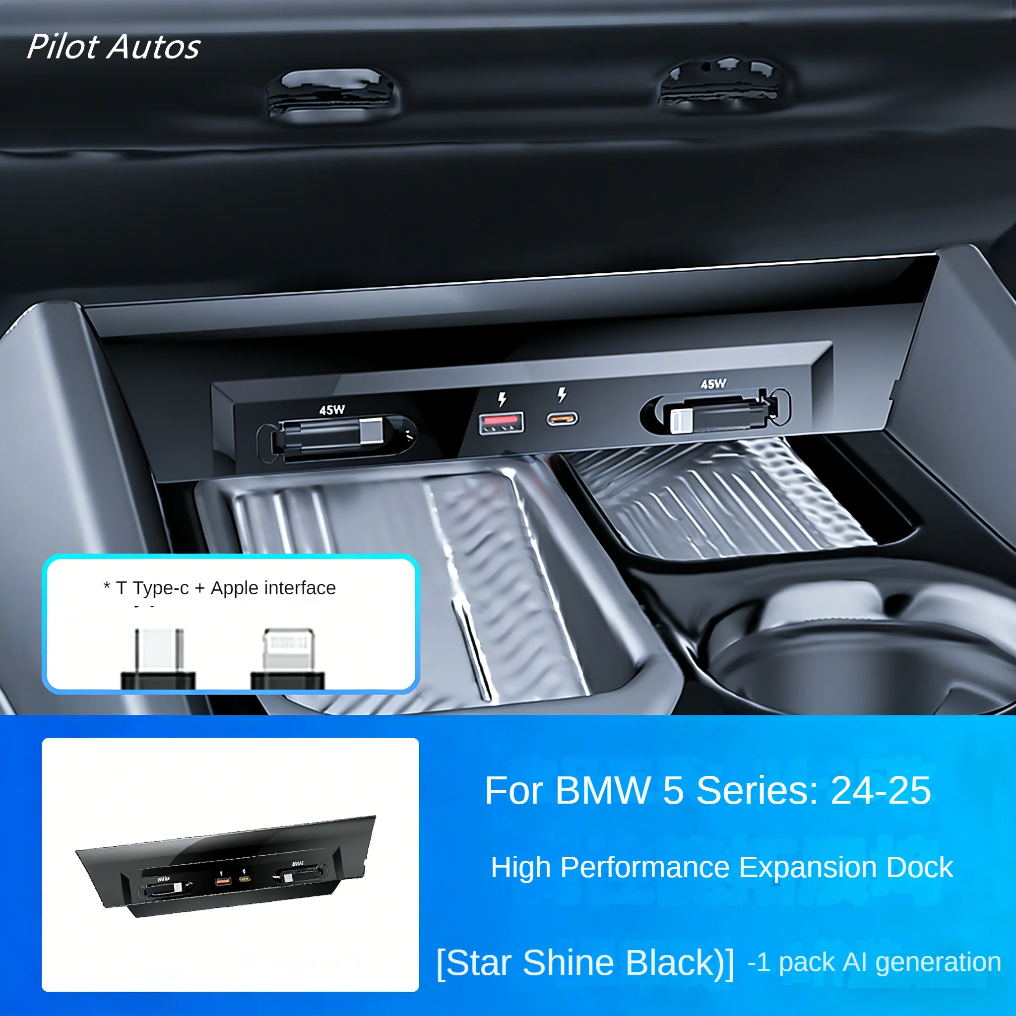 

2024 2025 For BMW 5 Series G60 G61 G68 Car Fast Charger Docking Station 160W Cigarette Lighter Splitter USB Converter