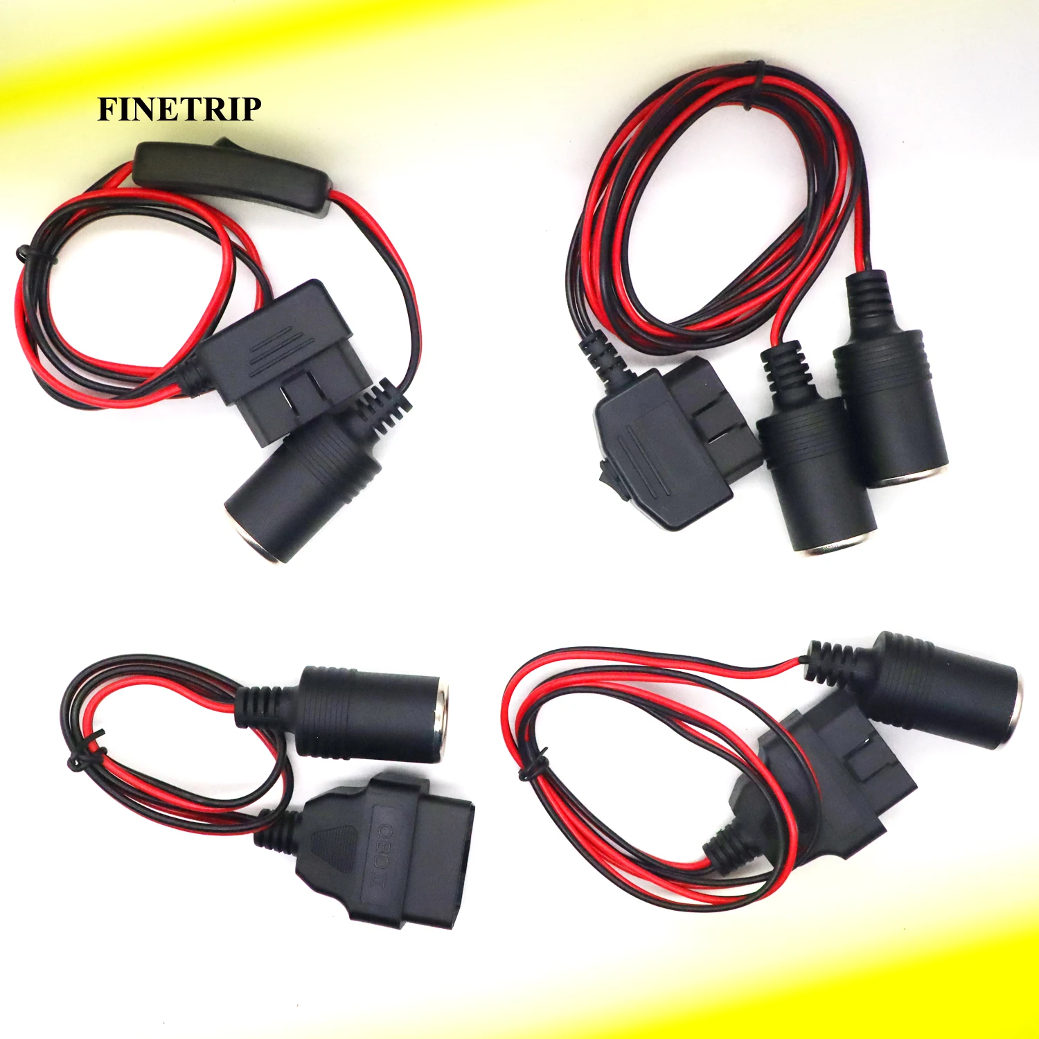 12v/24v Car Truck Obd2 To Cigarette Lighter Power Supply Cable Male 16pin OBD Plug To 2 Cigarette Lighter Extension Connector