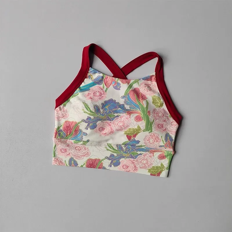 Damen-Sport-BH mit Druckmuster, Kreuzgurt-Sport-BH, Push-Up-Yoga-Gym-Crop-Top, Fitness-Tube-Top, atmungsaktiver Beauty-Back-BH – Detail 3