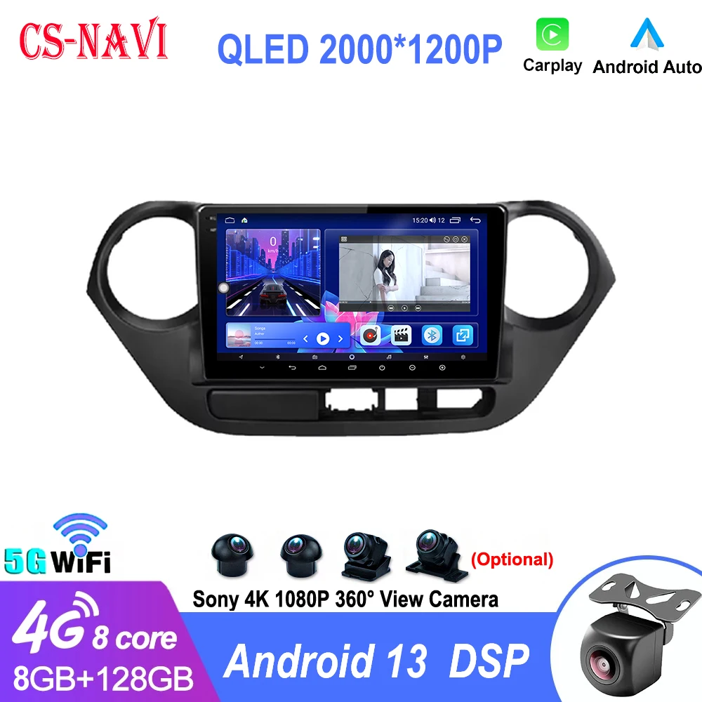 

CS-NAVI 9'' 2Din Android 13 Auto Car Radio Multimidia Video Player For Hyundai Grand I10 2013-2016 Autoraido Carplay GPS Stereo