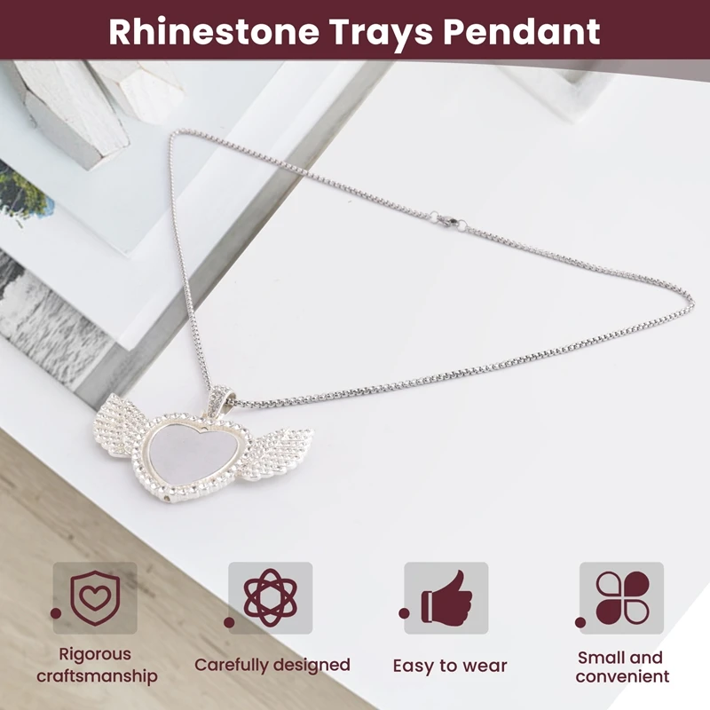 24Pcs Sublimation Rhinestone Trays Pendant Set, 6 Blank Bezel Trays, 6 Pcs Chains With 12 Discs