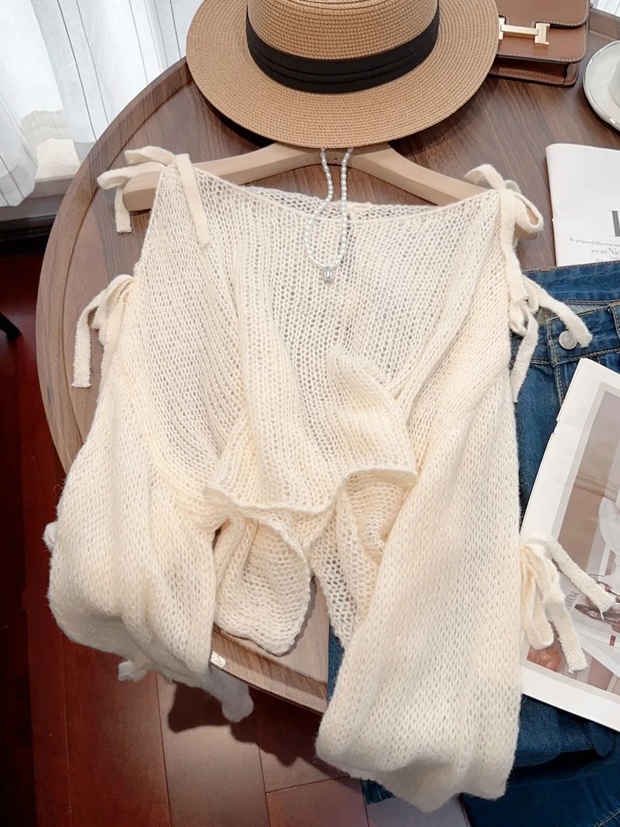 

Ort Вязаная солнцезащитная накидка для женщин ранней осени Me oulder с колючкой и юбкой-слинг Корейский свободный топ