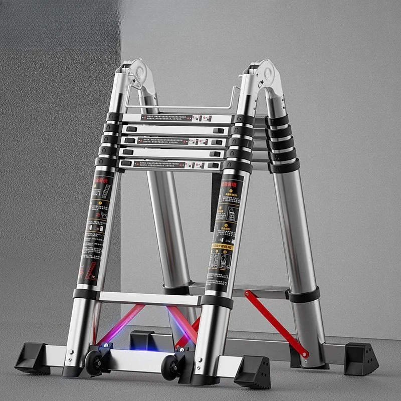 Thickened Stainless Steel Telescopic Straight Ladder, Foldable Portable Multi-purpose Ladder for Home and Engineering Use
