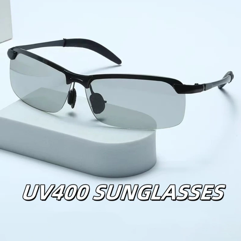 

Rimless Photochromic Sport Sunglasses Vintage Metal Frame Polarized Driving Running Goggles Sun Glasses Anti-Glare Sport Eyewear
