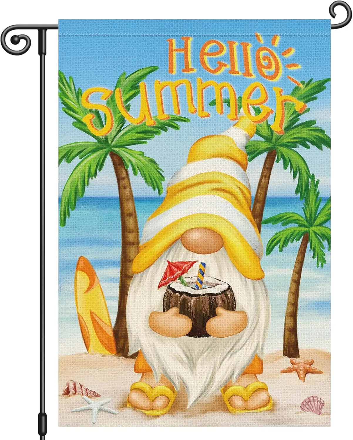 Louise Maelys Hello Summer Gnome Garden Flag Beach Sea Palm Tree 12x18 Inch Double Sided Small Burlap Holiday Yard Outdoor S SSL