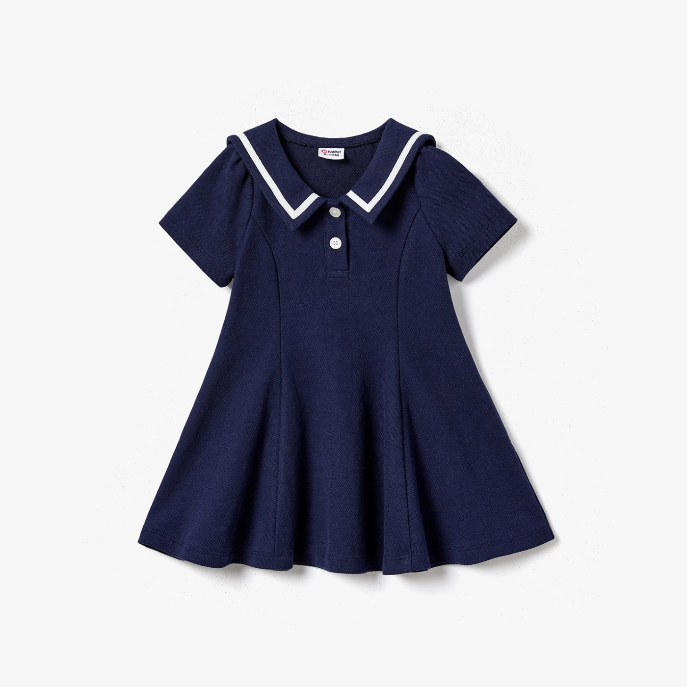 PatPat Family Matching Casual Navy Blue Short-sleeve Stripes Polo Shirts and Solid Sailor Collar Smocked Hem Dresses Sets