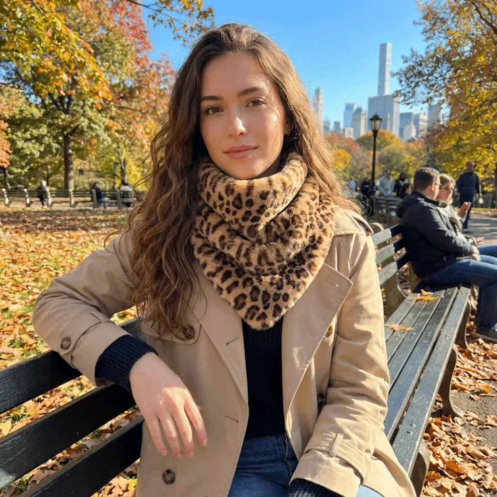 Office Soft Plush Triangle Scarf Leopard Print Warm Faux Fur Scarf Breathable Lightweight Winter Neck Warmer Outdoor