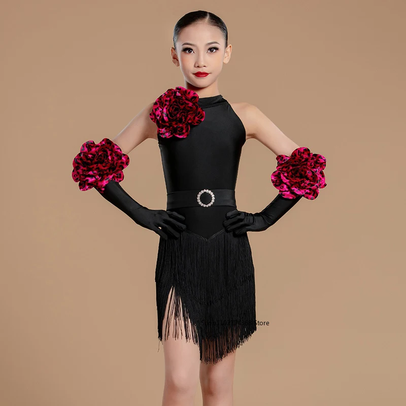 فساتين مسابقة الرقص في قاعة الرقص الوطنية للأطفال للفتيات فستان الرقص اللاتيني مهدب للأطفال ملابس رقص تشاتشا #1