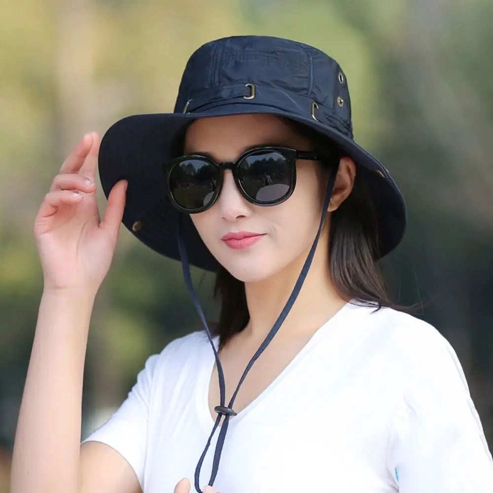 Foldable Summer Sunscreen Hat Unisex Waterproof UV Protection Fisherman Hat Wide Brim Solid Color Bucket Hat