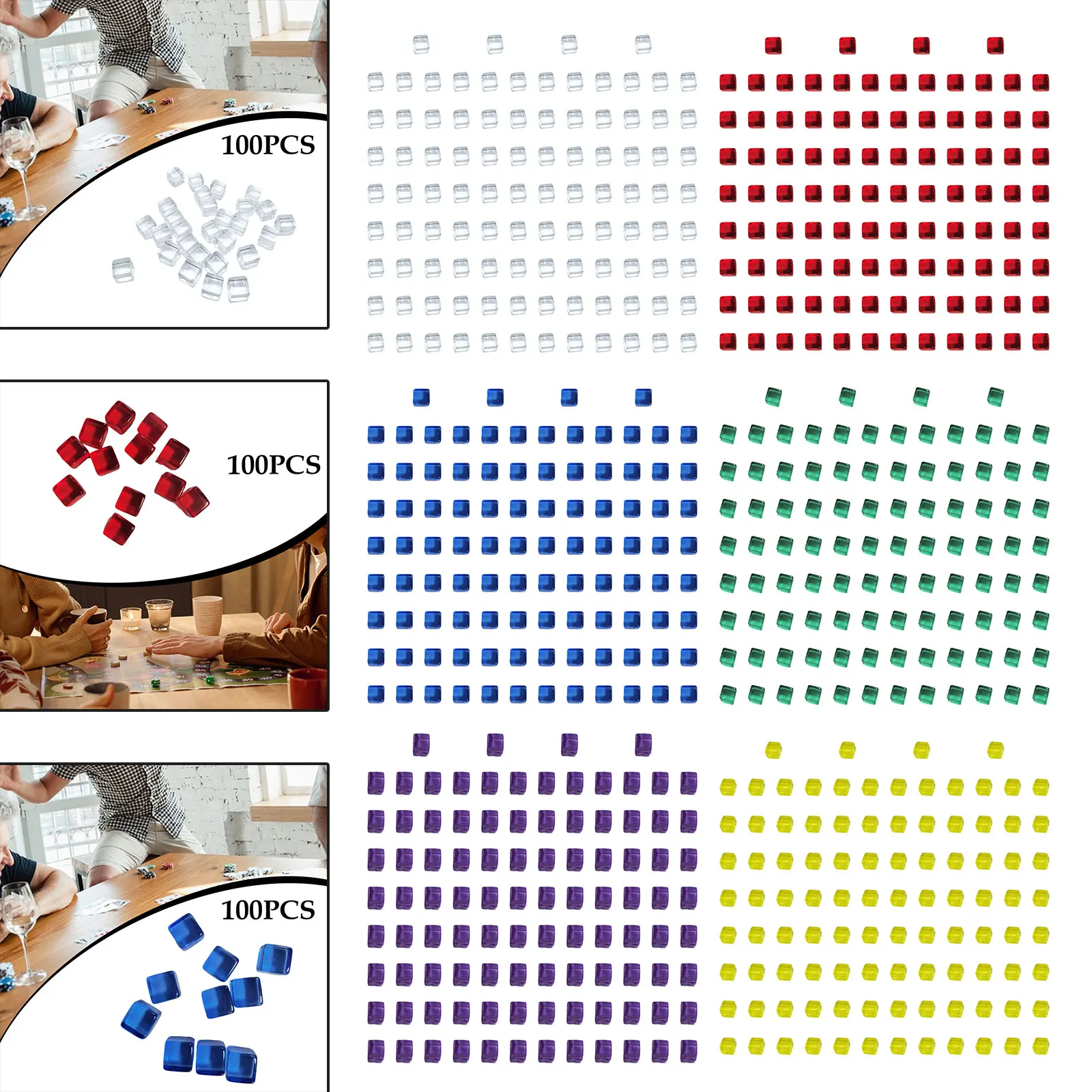 

100 Acrylic Cubes Blocks DIY Blank Dice Six Sided Acrylic Dice Sensory Training Cubes for Board Game Table Game