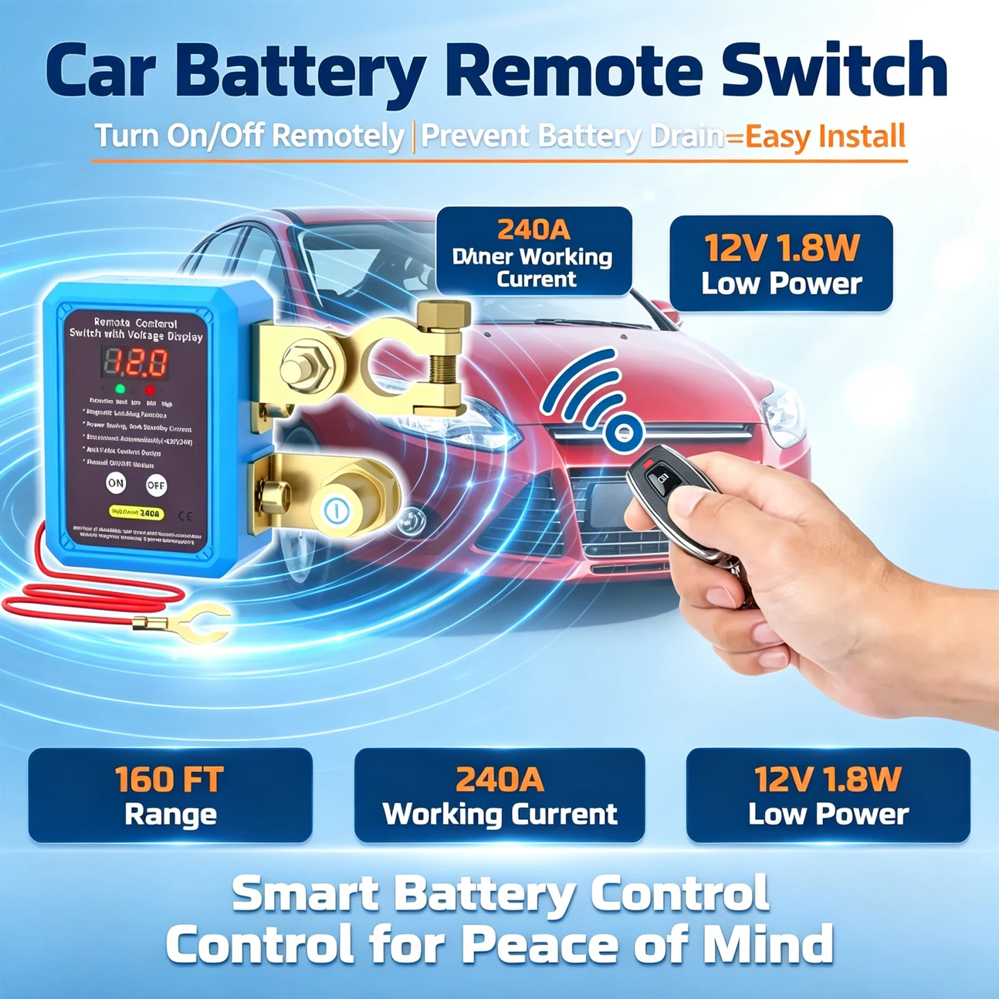 NEW Car Battery Remote Switch Anti-Loss Leakage Protector Intelligent Start Circuit Breaker 160 Feet Remote Control Distance