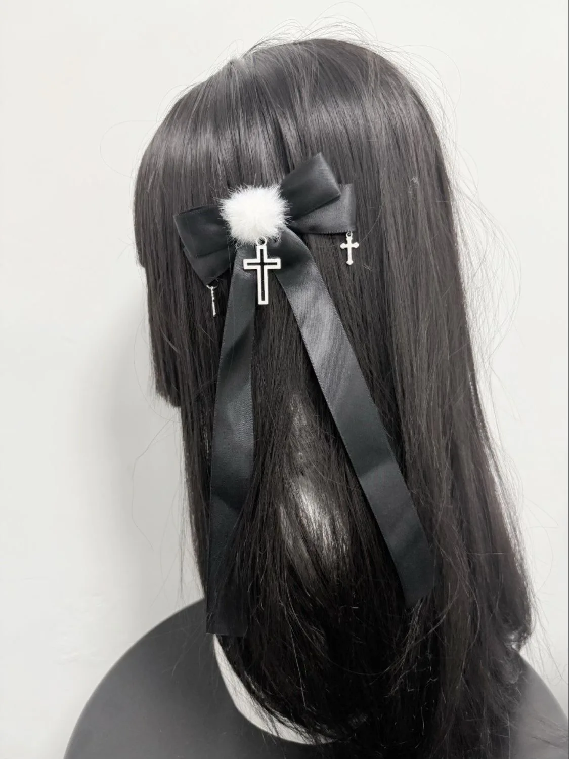 Pince à cheveux gothique avec nœud en ruban noir pour femme, accessoire de style foncé, Landmine, doux et cool, à la mode et haut de gamme