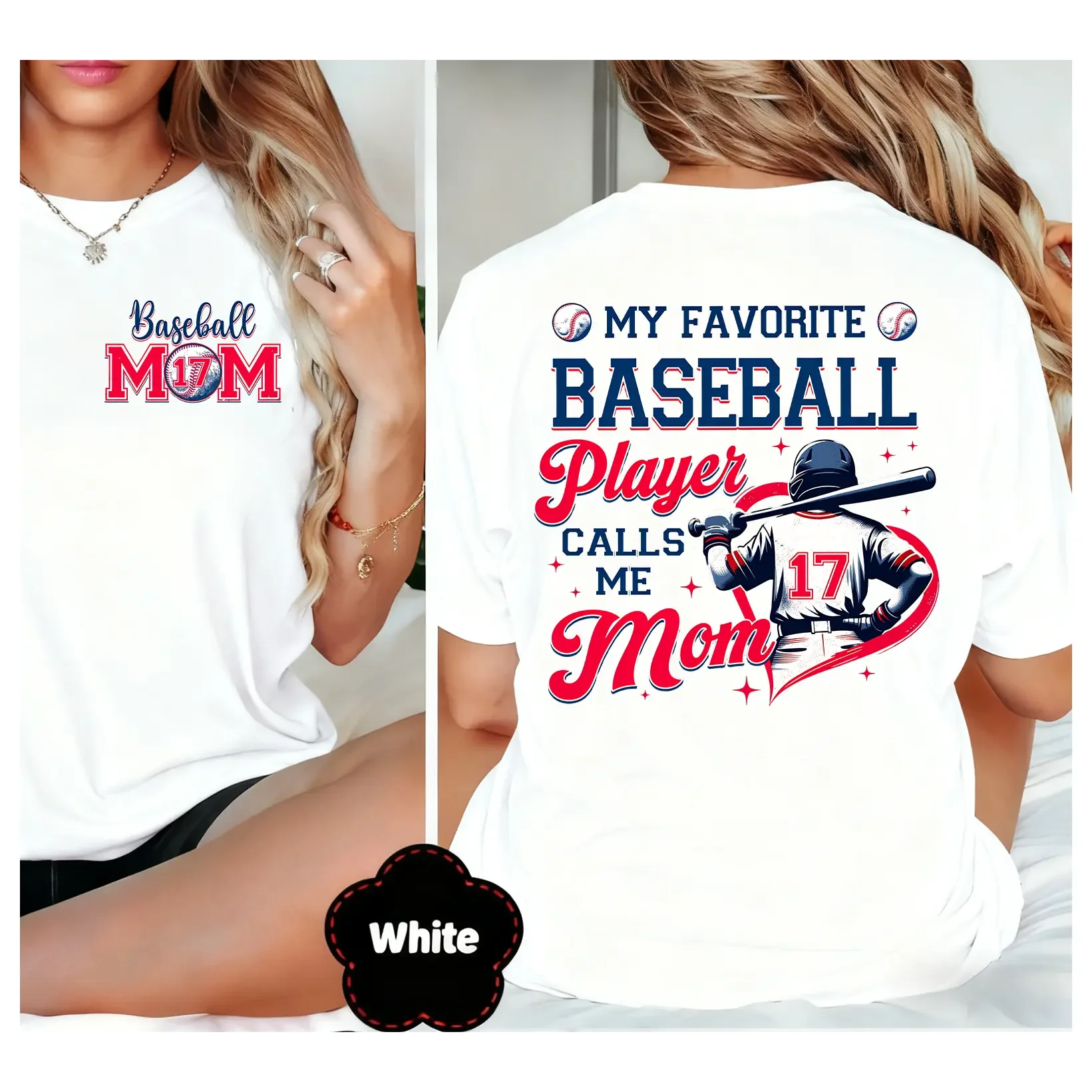 100% Cotton Custom Number My Favorite Player Calls Me Baseball Mom T-Shirt, Baseball Mom Club Tee, Gameday Cheer&Support Baseball Player Mom Shirt