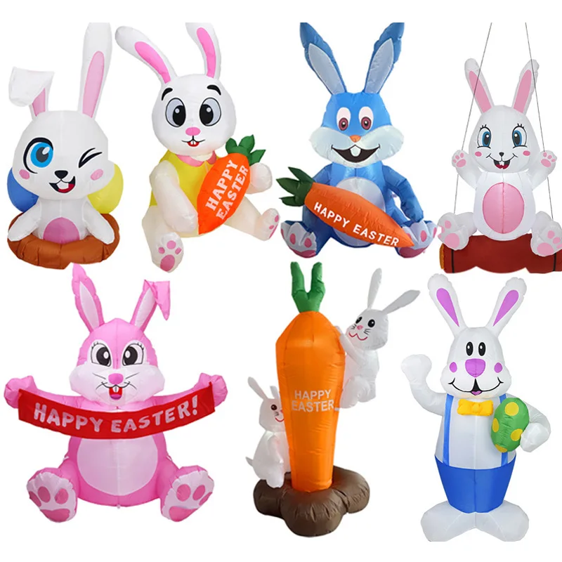 Easter Party Inflatable Rabbit Model Decoration Outdoor Garden Inflatable Happy Easter Rabbit Ornaments Built-in LED Lights Gift