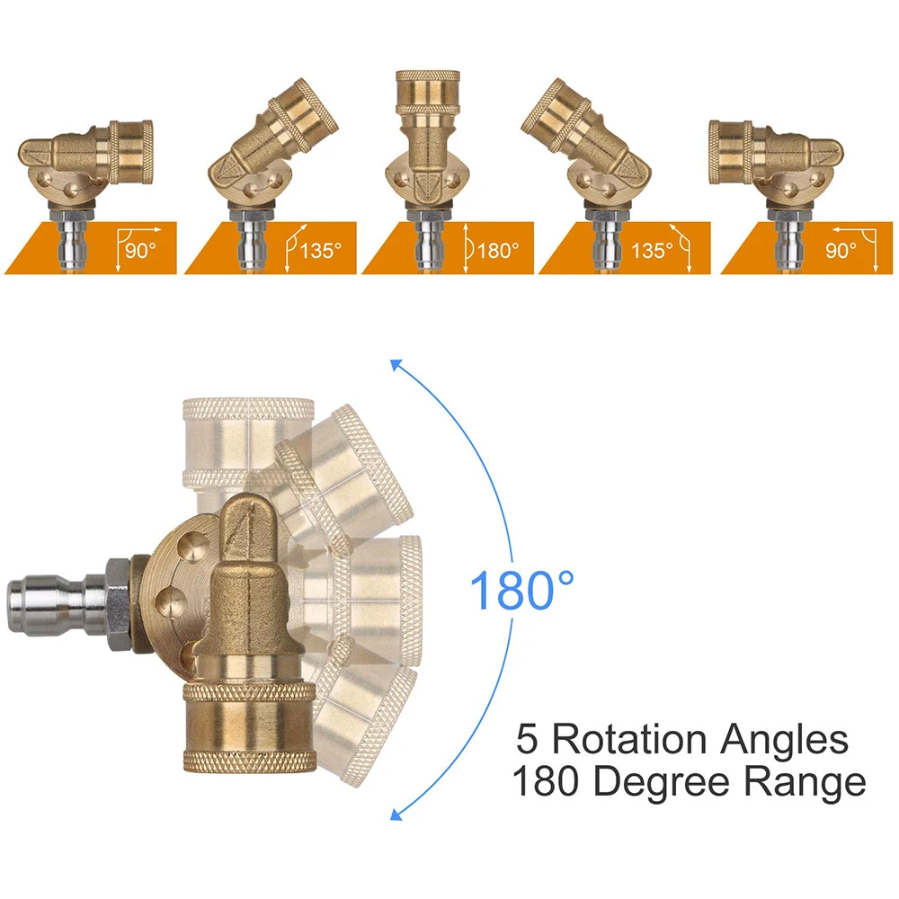 High Pressure Car Washer Gun Copper Brass Adjustable 1/4 inch Quick Connector 5 Rotating Angles Spray Nozzles Coupler Adapter