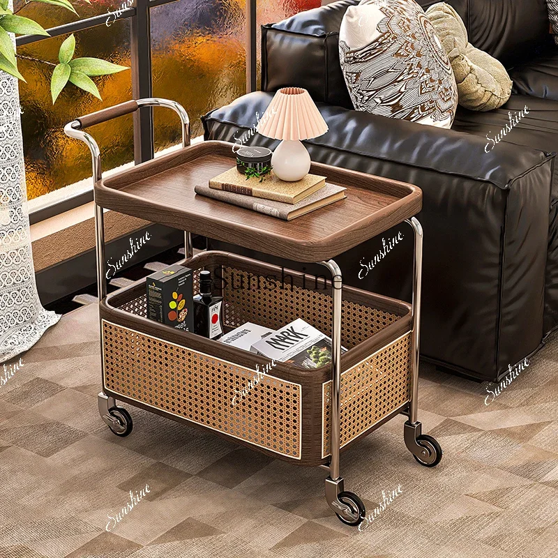 

Retro style walnut edge few trolleys, living room snack storage removable dining cartXX