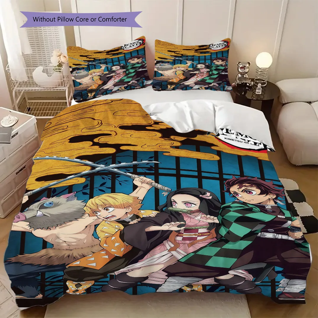 Demon Slayer Duvet Cover | King, Queen, Full, Twin, Anime Cartoon Bedding Set Gift LXRa6