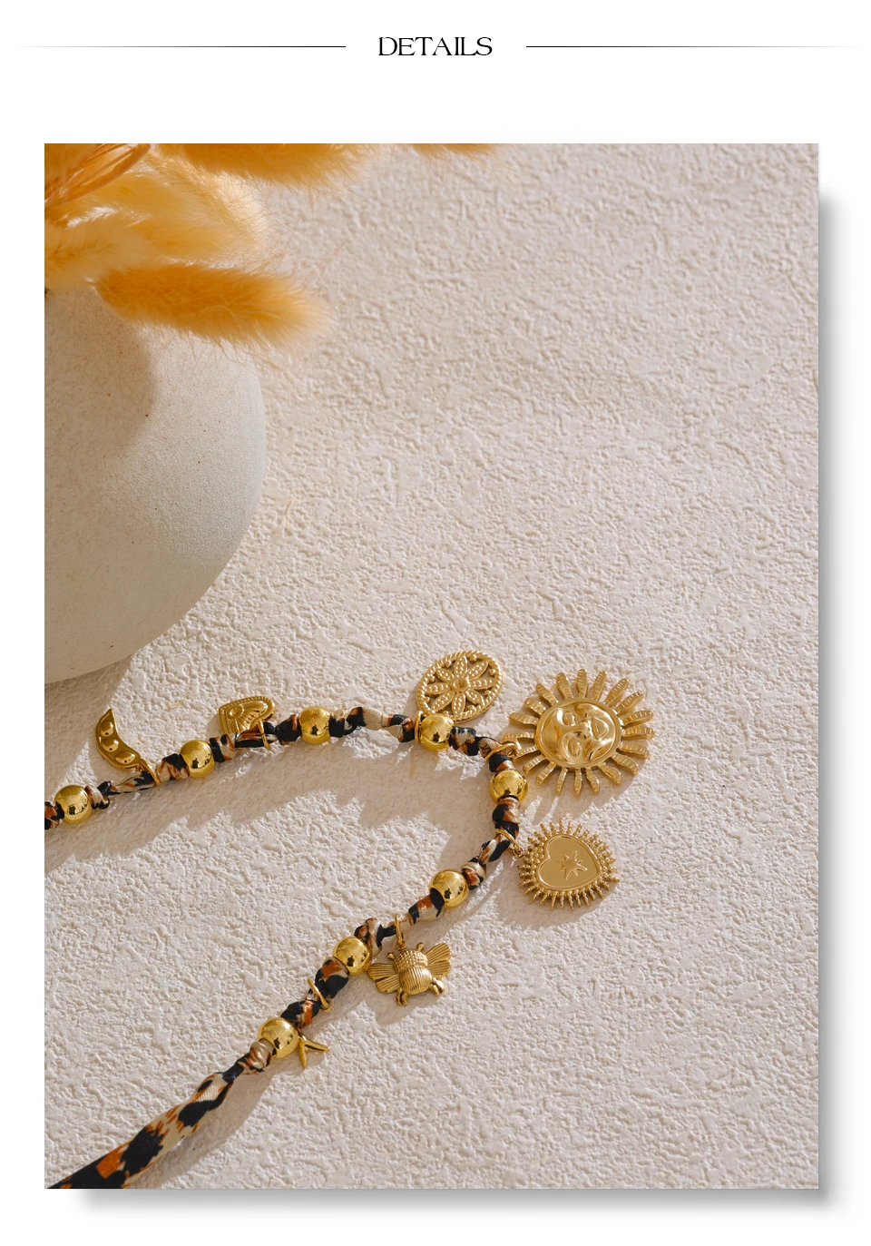 Yhpup Beliebte Edelstahl-Halskette mit Leopardenmuster, Polyester, Sonnenblume, Herz, Insekt, Tropfenkragen, 18 Karat PVD-beschichtet, Modeschmuck, Geschenk – Detail 15