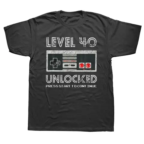빈티지 1984 년생 T 셔츠 남성 40 세 40 번째 생일 선물 T 셔츠 남성 Tshirt 반팔 레벨 40 잠금 해제 티셔츠