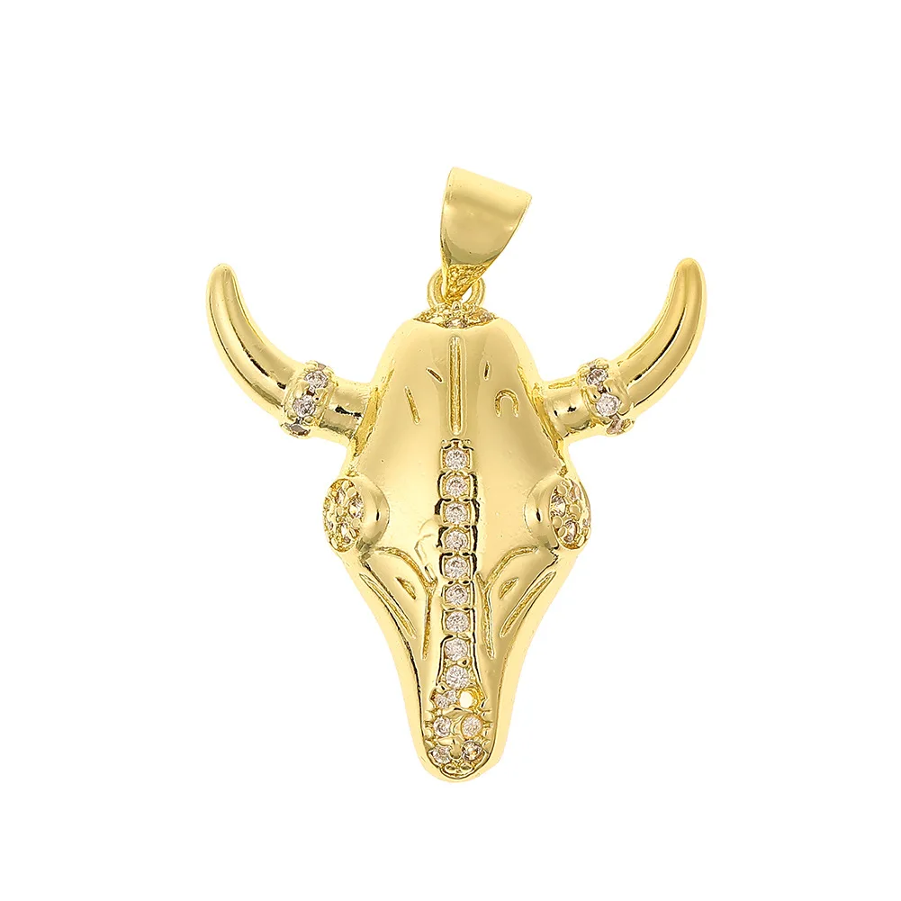 

Cross-Border Personalized Bull Head Nelace Copper Micro-Set Zirconium Stone Copper Plated 8K Gold Pendant Vintage Versatil...