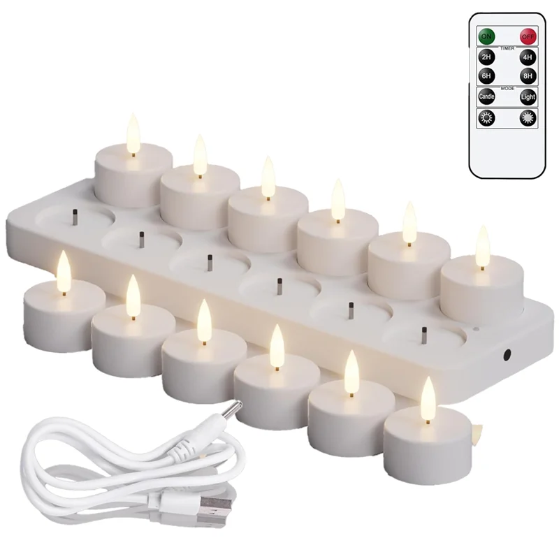Hot Selling-Flameless Tea Light Candles Rechargeable LED With Timer Remote For Wedding Centerpiece Table Decor Christmas,Flamele