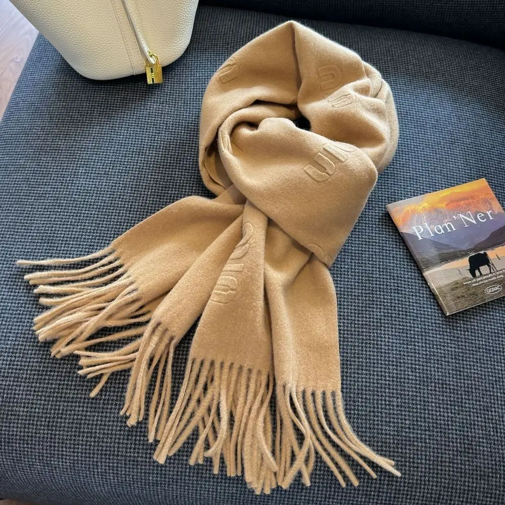 New Autumn Winter Wool Scarf Letter Pattern Thickned Cashmere Scarves Tassel Solid Color Warm Scarves