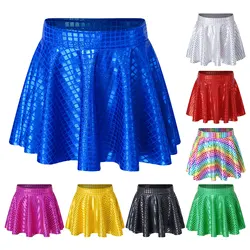 Womens Dancing Skirt Jazz Hip Hop Dancewear Shiny Plaid Sequins Ruffled Skirts for Cheerleading Dance Performance Carnival