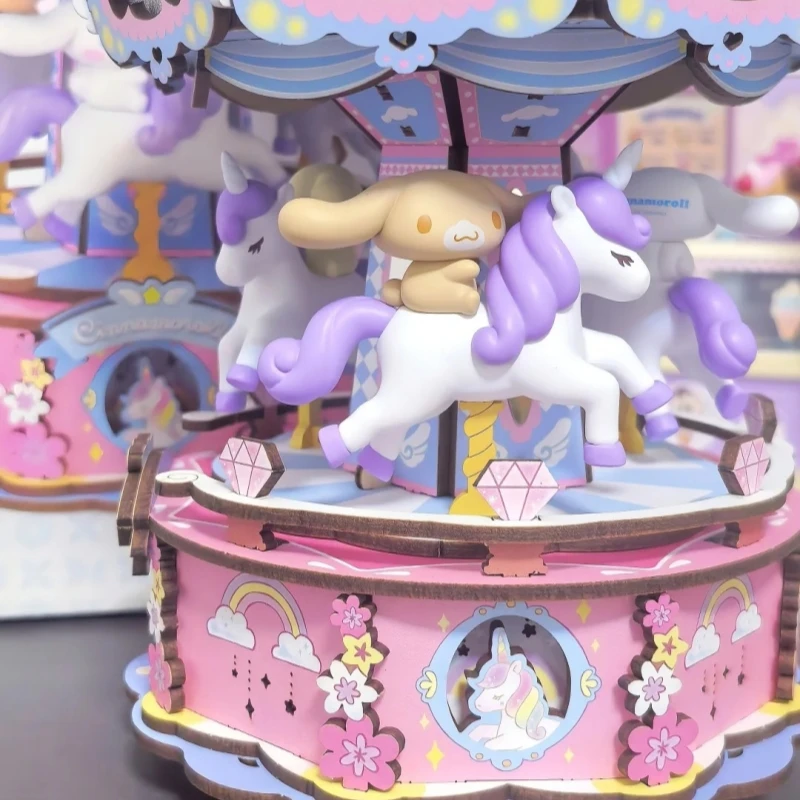 Sanrio Baustein Familie Traum Park Kuromi Spieluhr Cinnamoroll Auswahl Holz Pferd Spleißen Spielzeug Modell Ornamente Geschenk