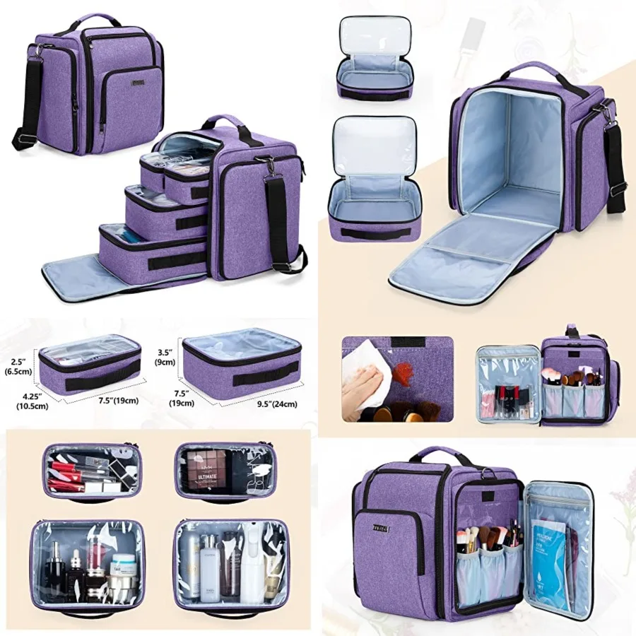 

Makeup Bag Cosmetic Bag with 4 Inner Removable Pouches, Multifunctional Travel Makeup Case Patent Pending