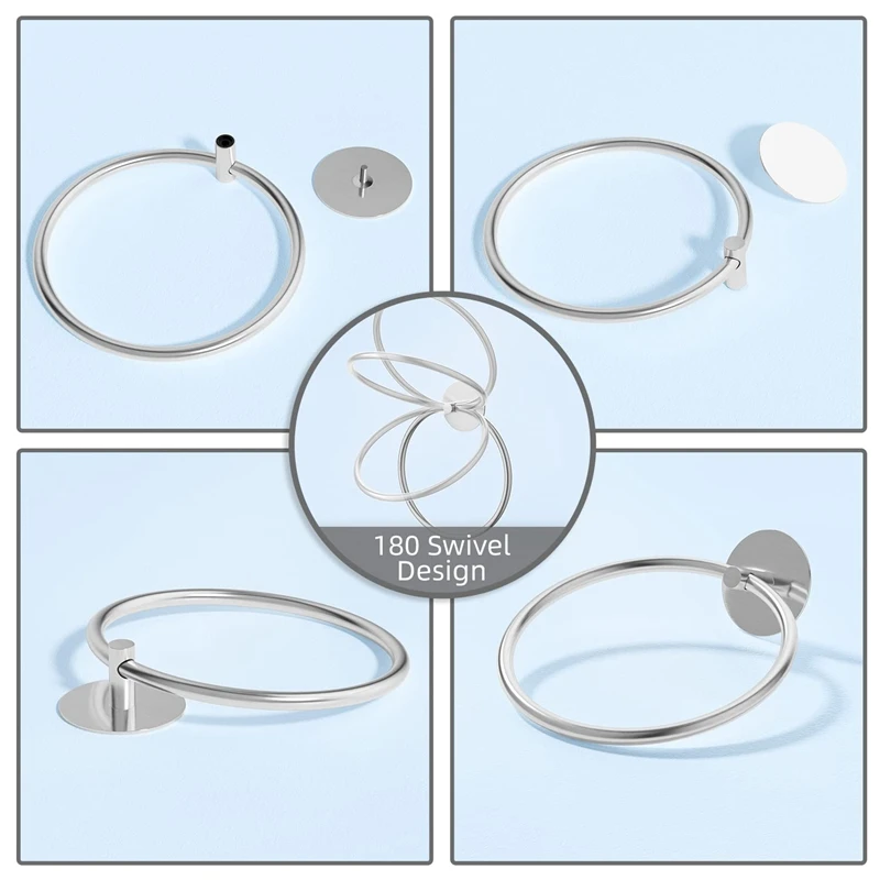 Bathroom Towel Ring Stainless Steel Bathroom Towel Rack, Adhesive Wall Mounted Hand Towels Holder Easy Install Easy To Use