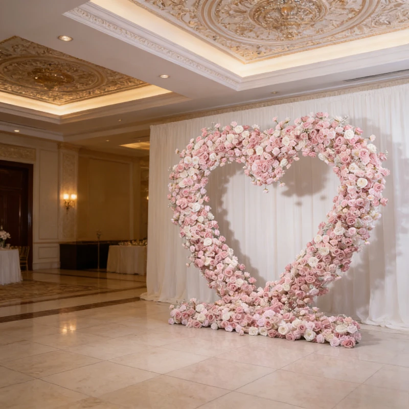 

2.4M Pink Heart Shaped Artificial Flowers Dreamy Choice for Wedding Stage Background Decoration and Floral Arch Ornament