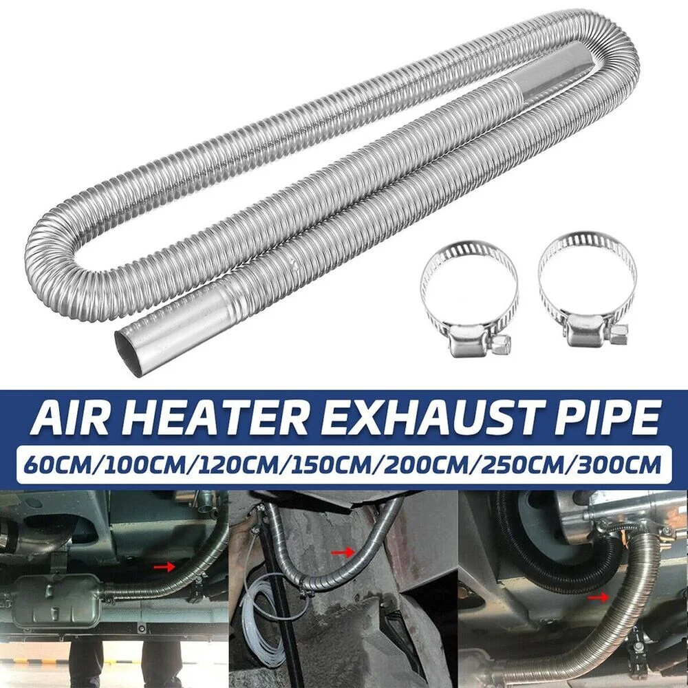 60-300cm Car Auto Air Parking Heater Exhaust Pipe w/ 2 Clamps Fuel Tank Exhaust Pipe Hose Tube Stainless Steel For Diesel Heater