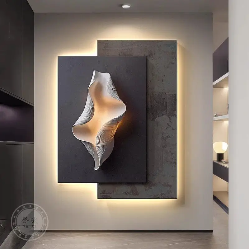 Modern Minimalist 3D Relief Wall Art LED Light Painting for Hallway Corridor Entryway Living Room